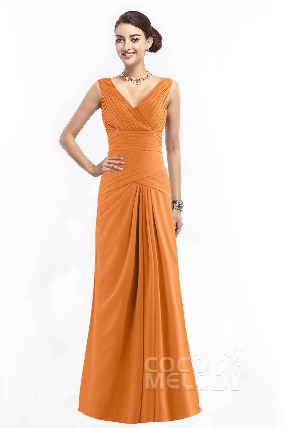 Sheath Floor Length Chiffon Bridesmaid Dress COZF1401E
