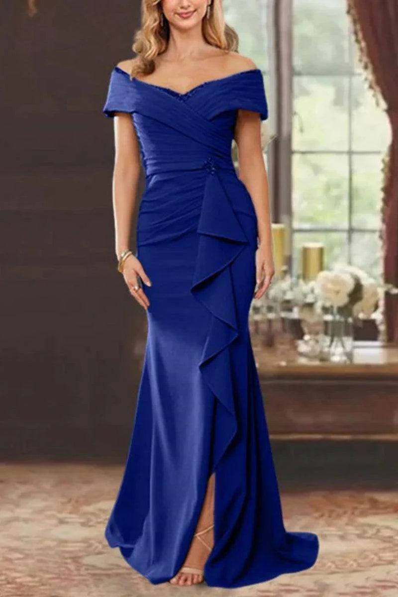 Sheath Off the Shoulder Sleeveless Floor Length Mother Dresses CM0379