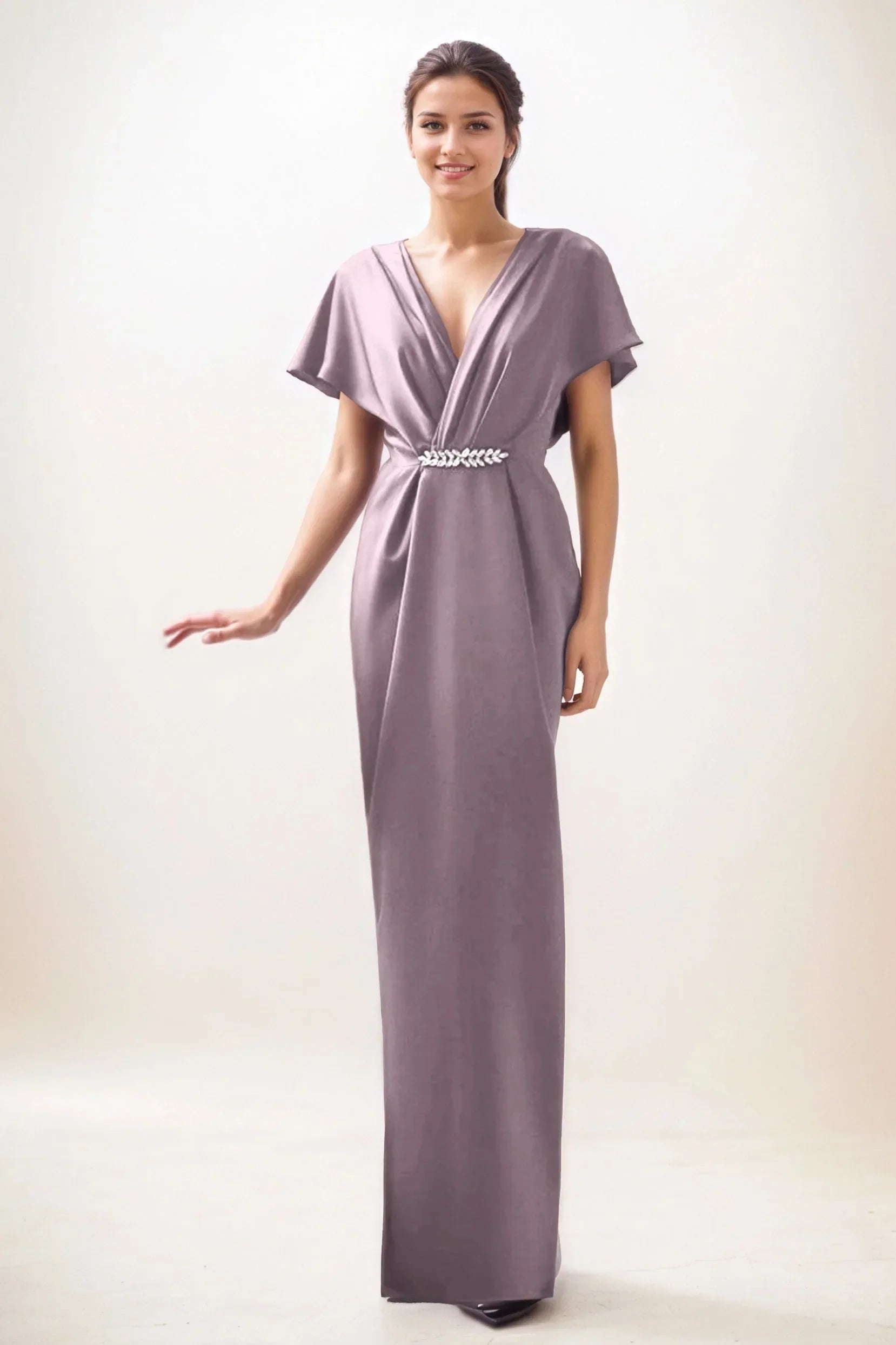 Sheath-Column Maxi Luxe Satin Wedding Guest Dress CG0299