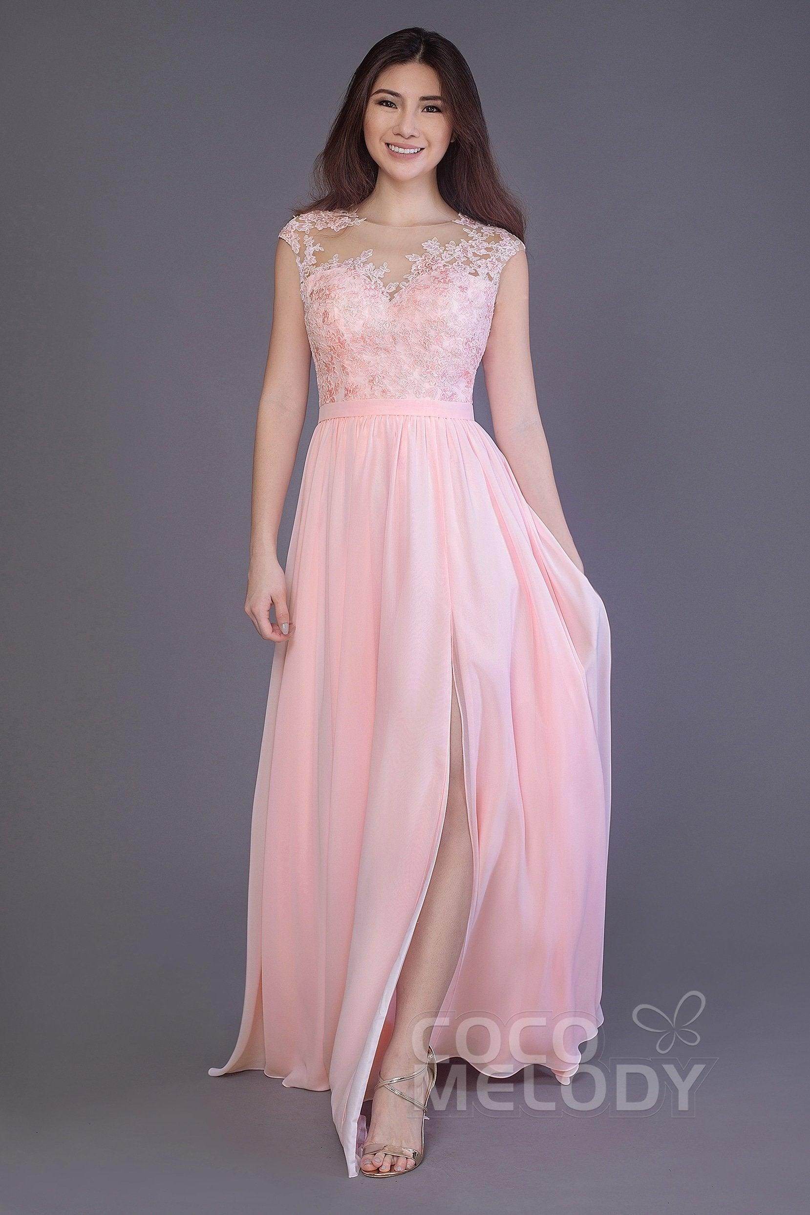 Sheath Floor Length Chiffon and Lace Bridesmaid Dress PR3554PS