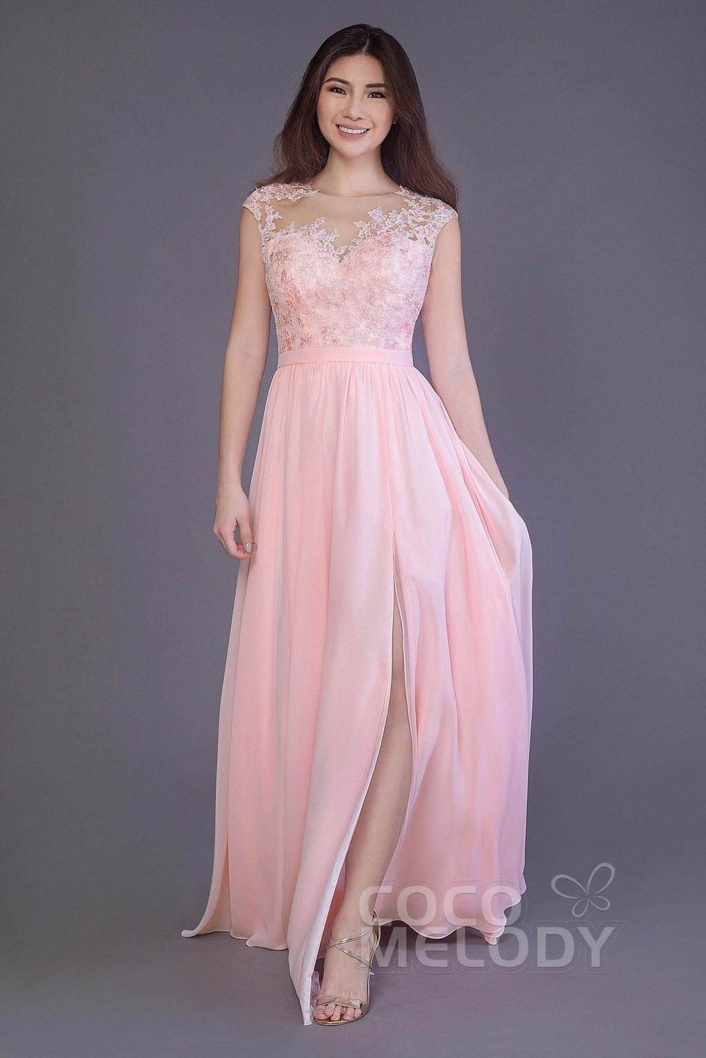 A-Line Floor Length Chiffon and Lace Bridesmaid Dress PR3554