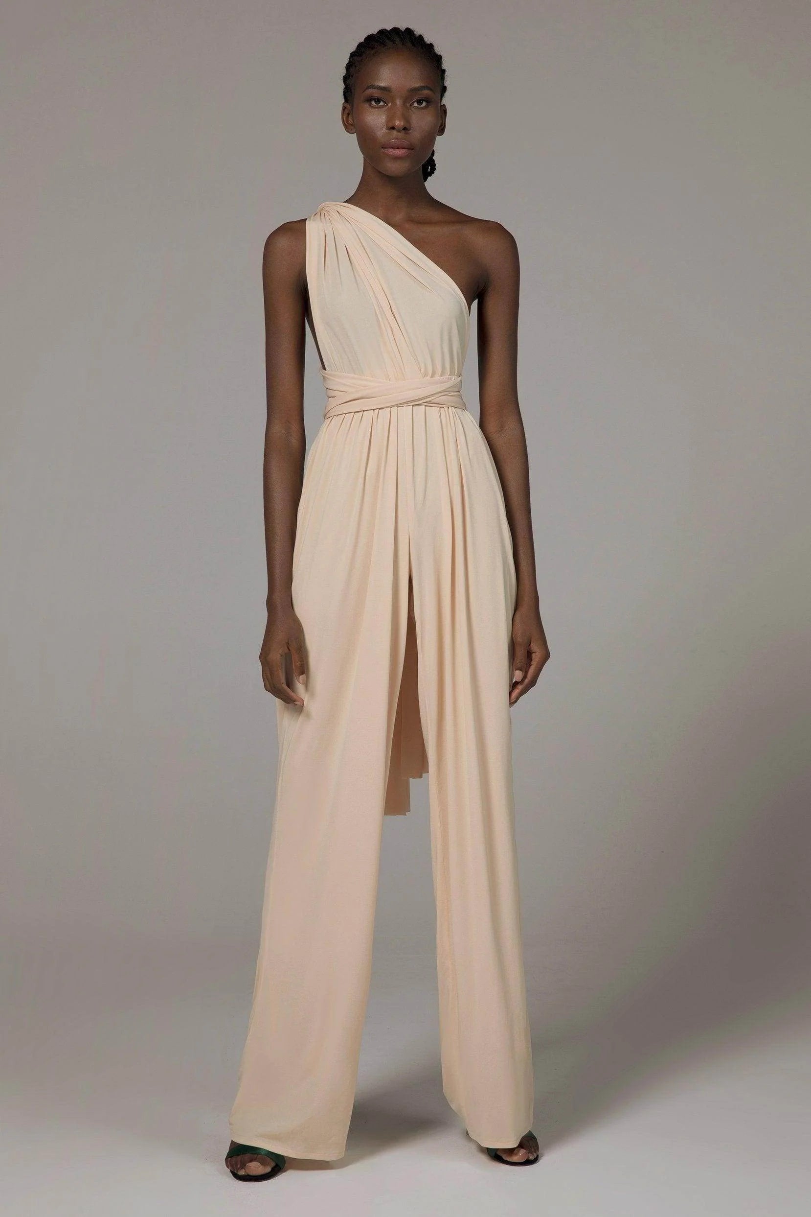Jumpsuit Floor Length Knitted Fabric Bridesmaid Dress Formal Dresses CB0419