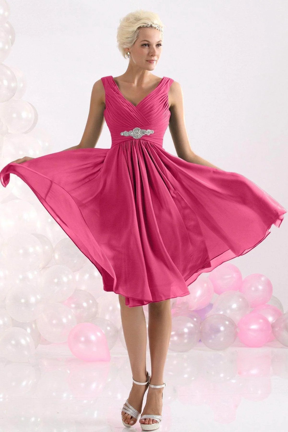 A-Line Knee Length Chiffon Bridesmaids Dress COZK1302A