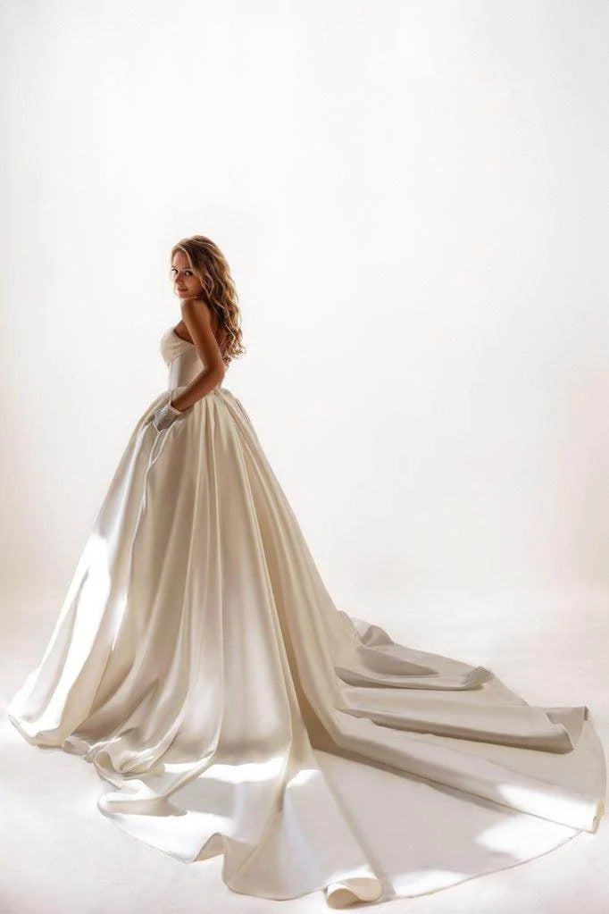 A-Line Court Train Satin Wedding Dress CW3502