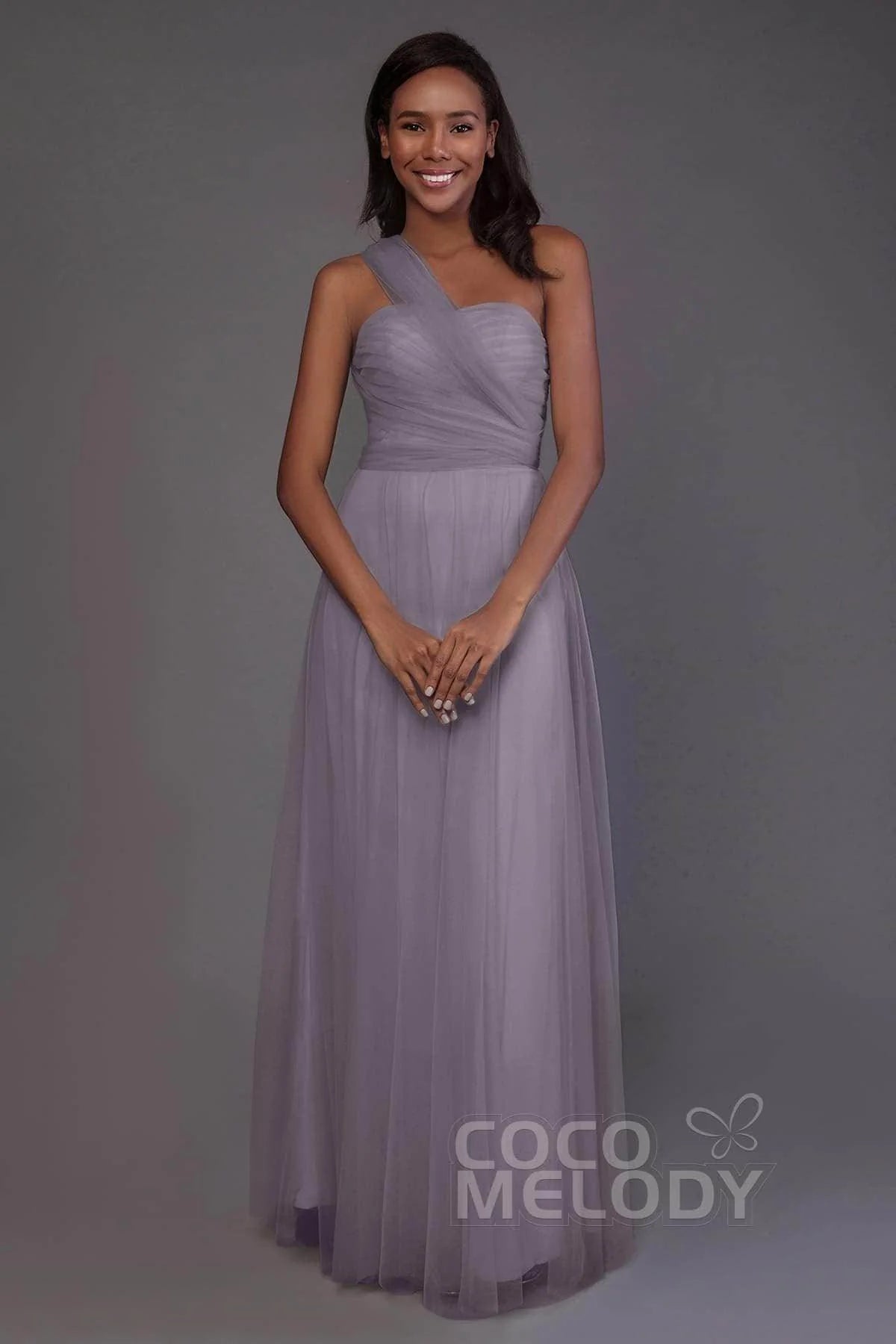 Sheath-Column Floor Length Tulle Bridesmaid Dress PR3502
