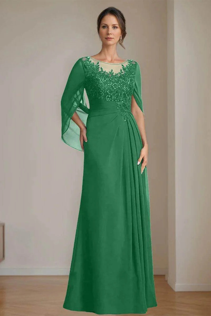 A Line Scoop Floor Length Sequins Mother of the Bride Dresses CM0369