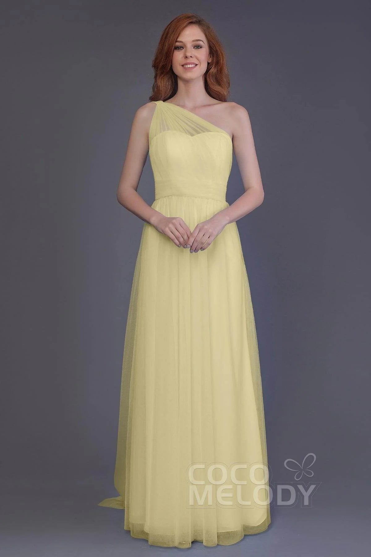 Sheath-Column Floor Length Tulle Bridesmaid Dress PR3556