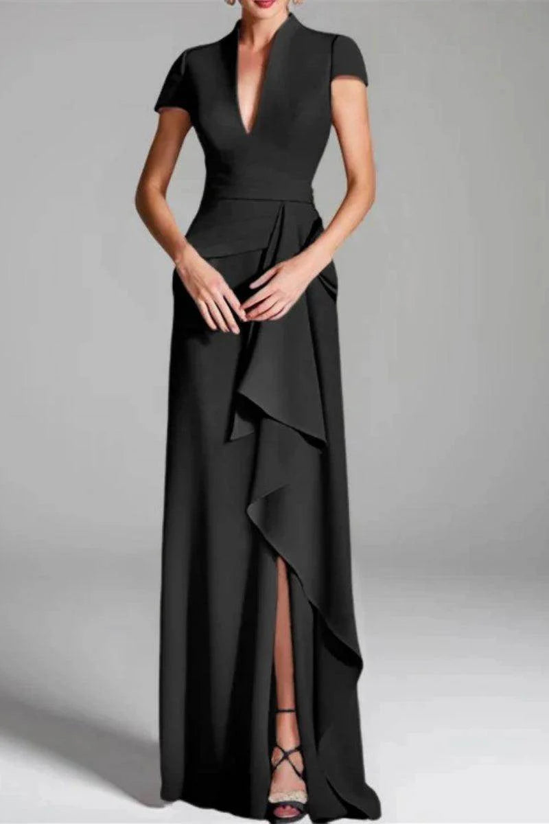 Sheath Column V Neck Short Sleeves Floor Length Mother Dresses CM0377