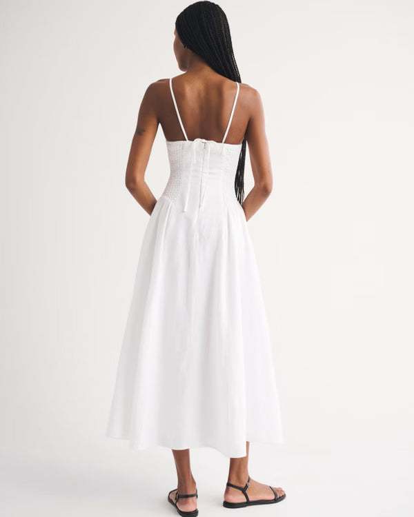 100% Linen A&F Dylan Halter Midi Dress