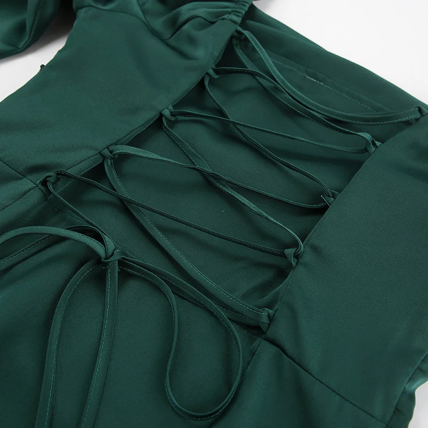 Square collar puffy sleeve cocktail dress 753485229390