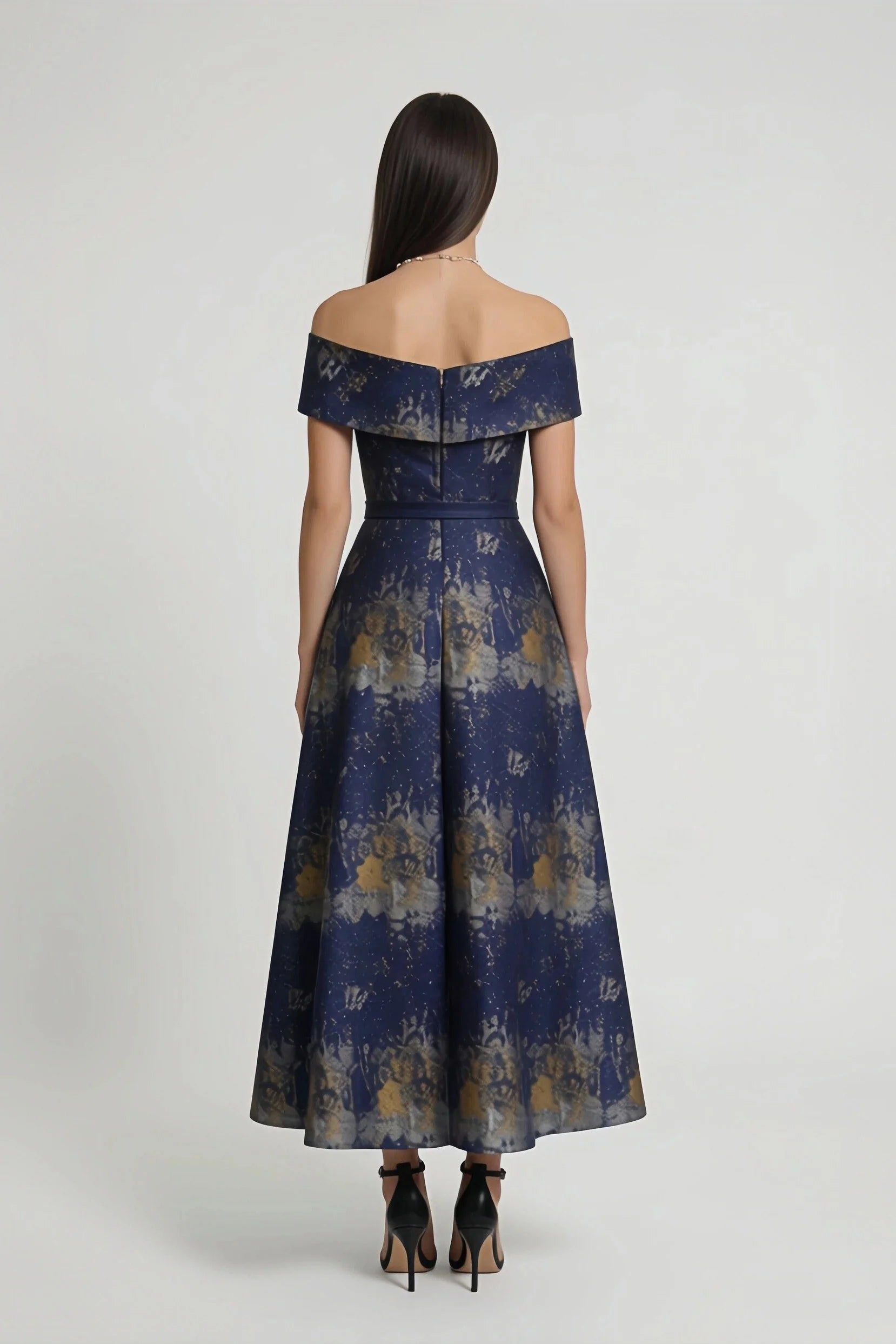 A-Line Tea-Length Jacquard Mother of the Bride Dress CM0429