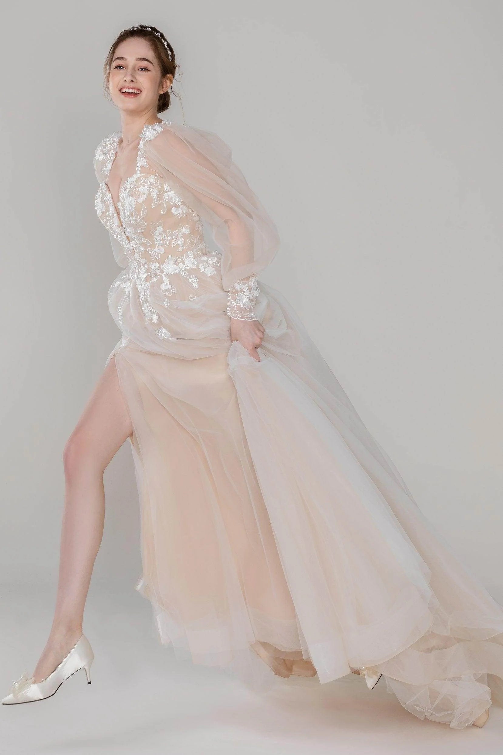 A-Line Court Train Tulle Wedding Dress CW2533
