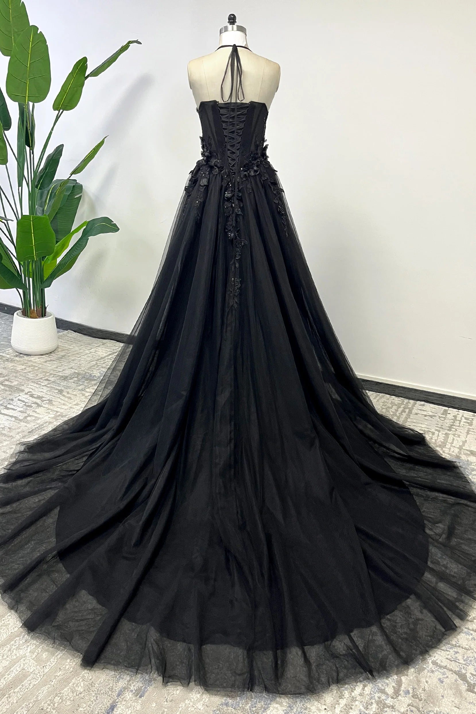 A-Line Chapel Train Sequined Lace Tulle Wedding Dress CW3347
