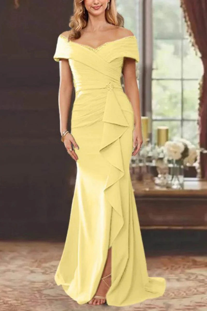 Sheath Off the Shoulder Sleeveless Floor Length Mother Dresses CM0379