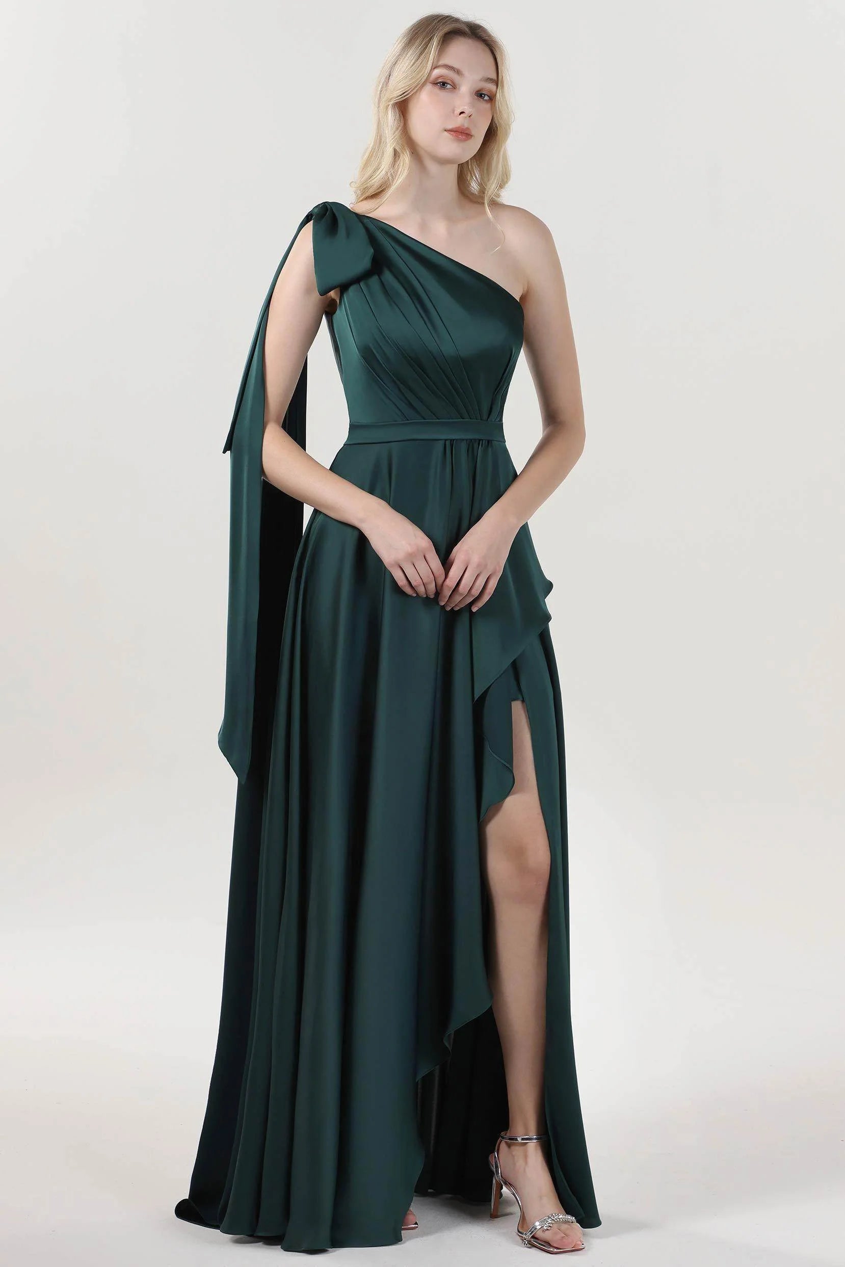 Asymmetrical Maxi Luxe Satin Bridesmaid Dress CS0603BM
