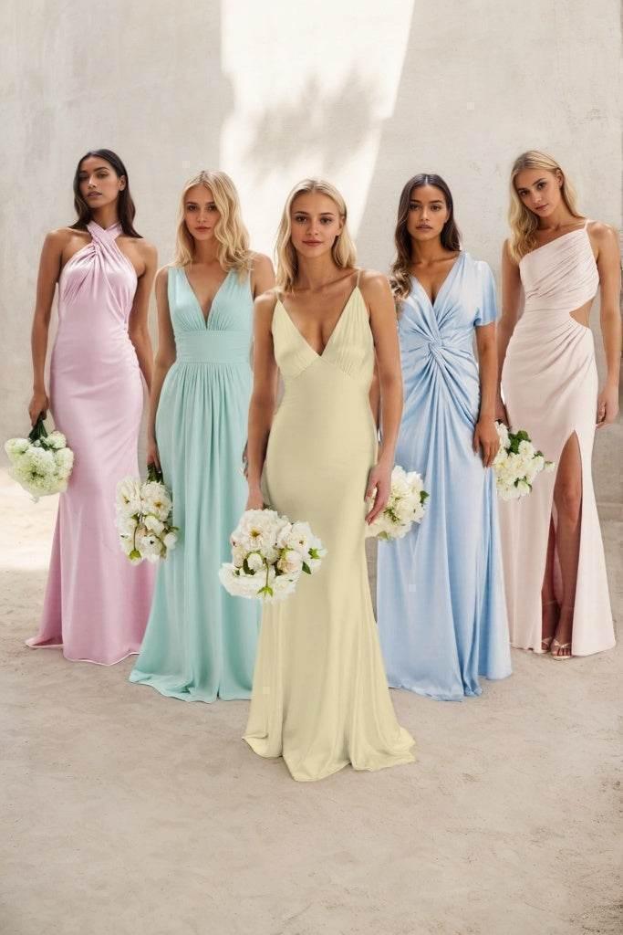 Sheath-Column Maxi Luxe Satin Bridesmaid Dress CB0842