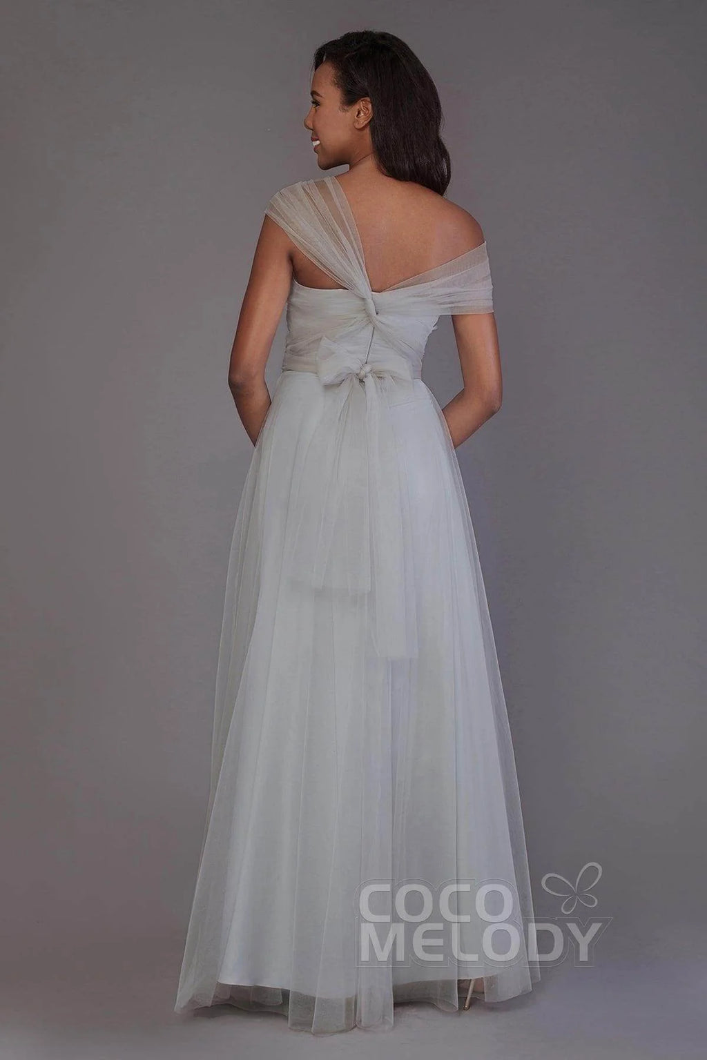 Sheath-Column Floor Length Tulle Bridesmaid Dress PR3502