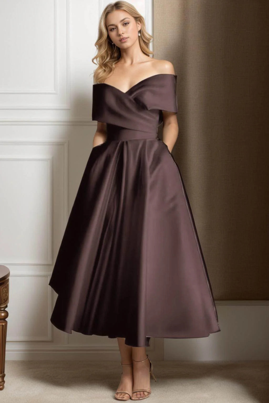 A-Line Ankle Length Satin Graduation Dresses CS0564