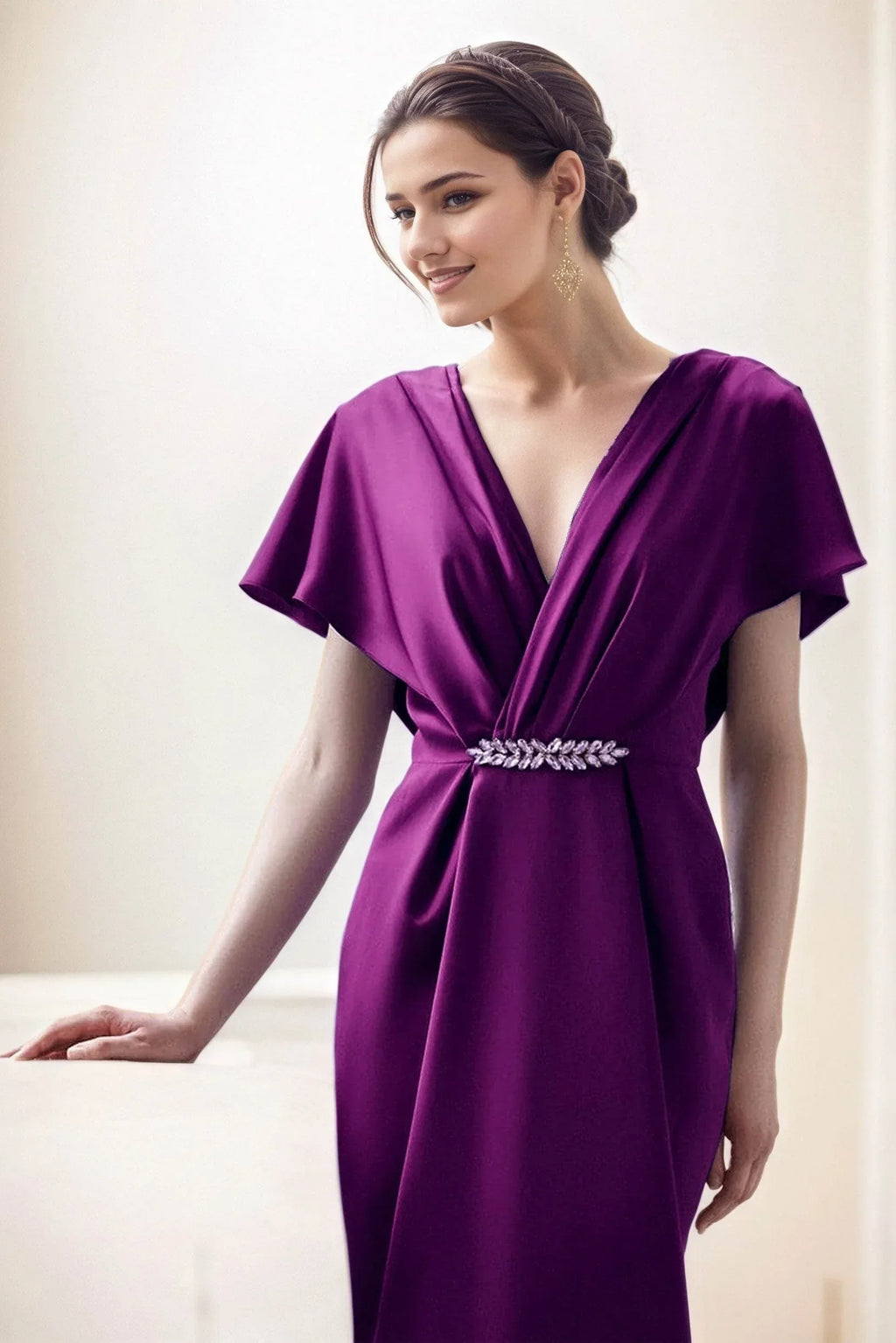 Sheath-Column Maxi Luxe Satin Wedding Guest Dress CG0299