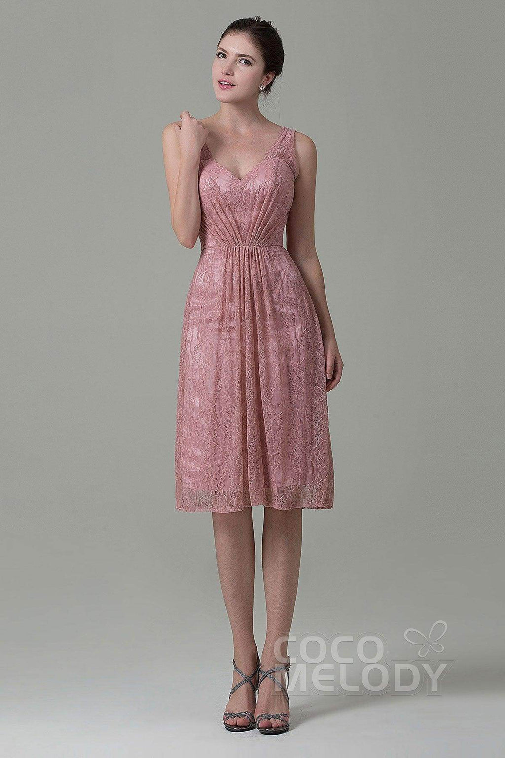 Sheath-Column Knee Length Lace Bridesmaid Dress COZK16010