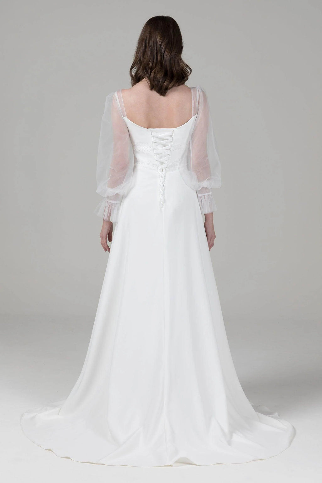 A-Line Sweep-Brush Train Elastic Cloth Wedding Dress CW2582