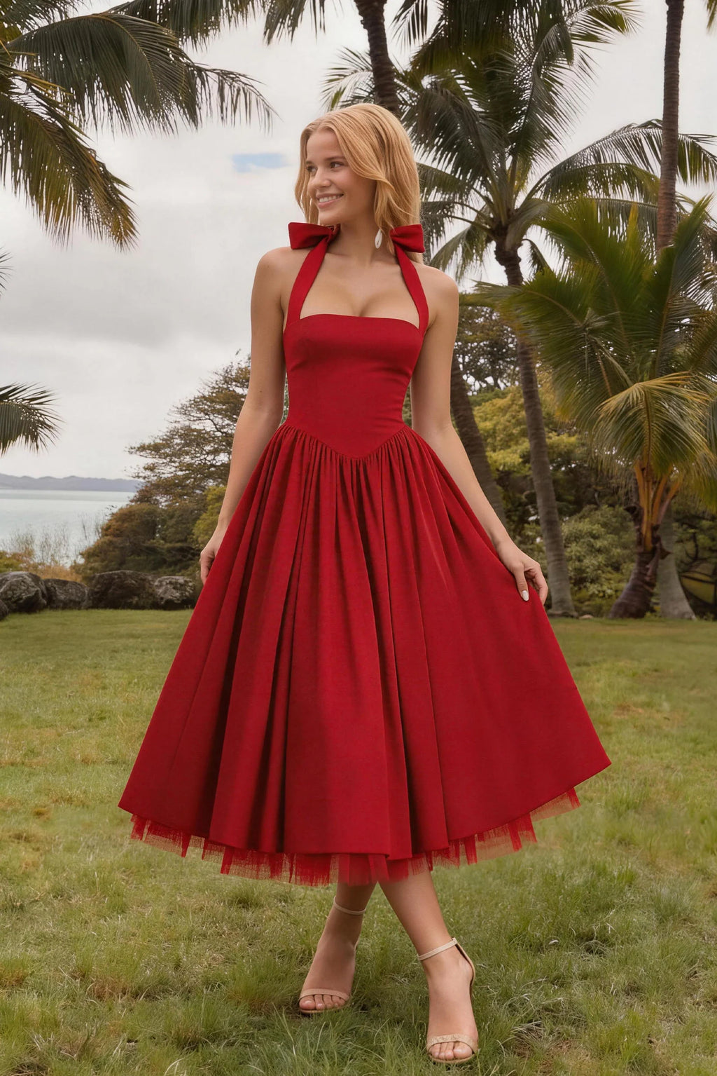 A-Line Midi Satin Formal Evening Dresses 848413339701