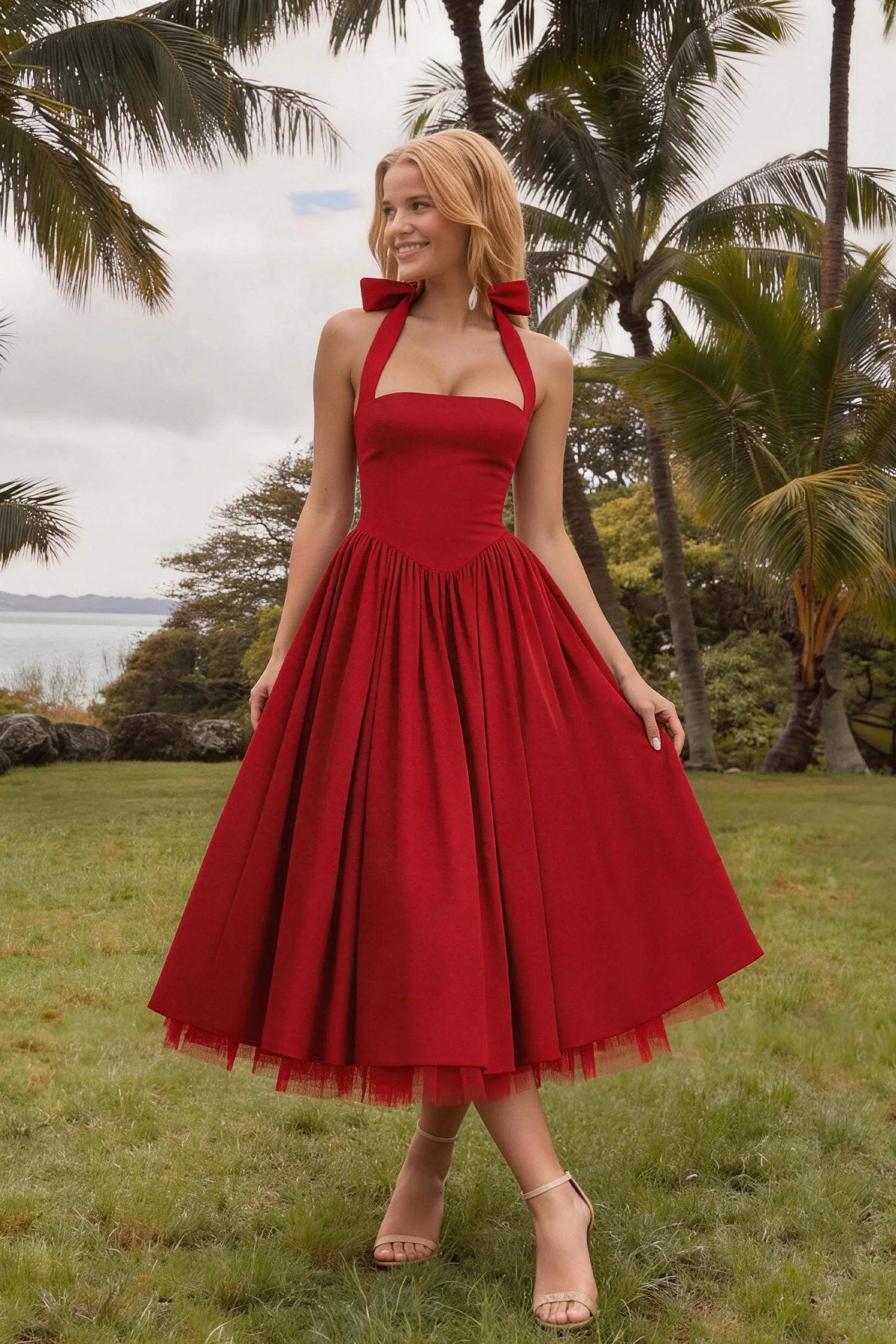 A-Line Midi Satin Formal Evening Dresses 848413339701