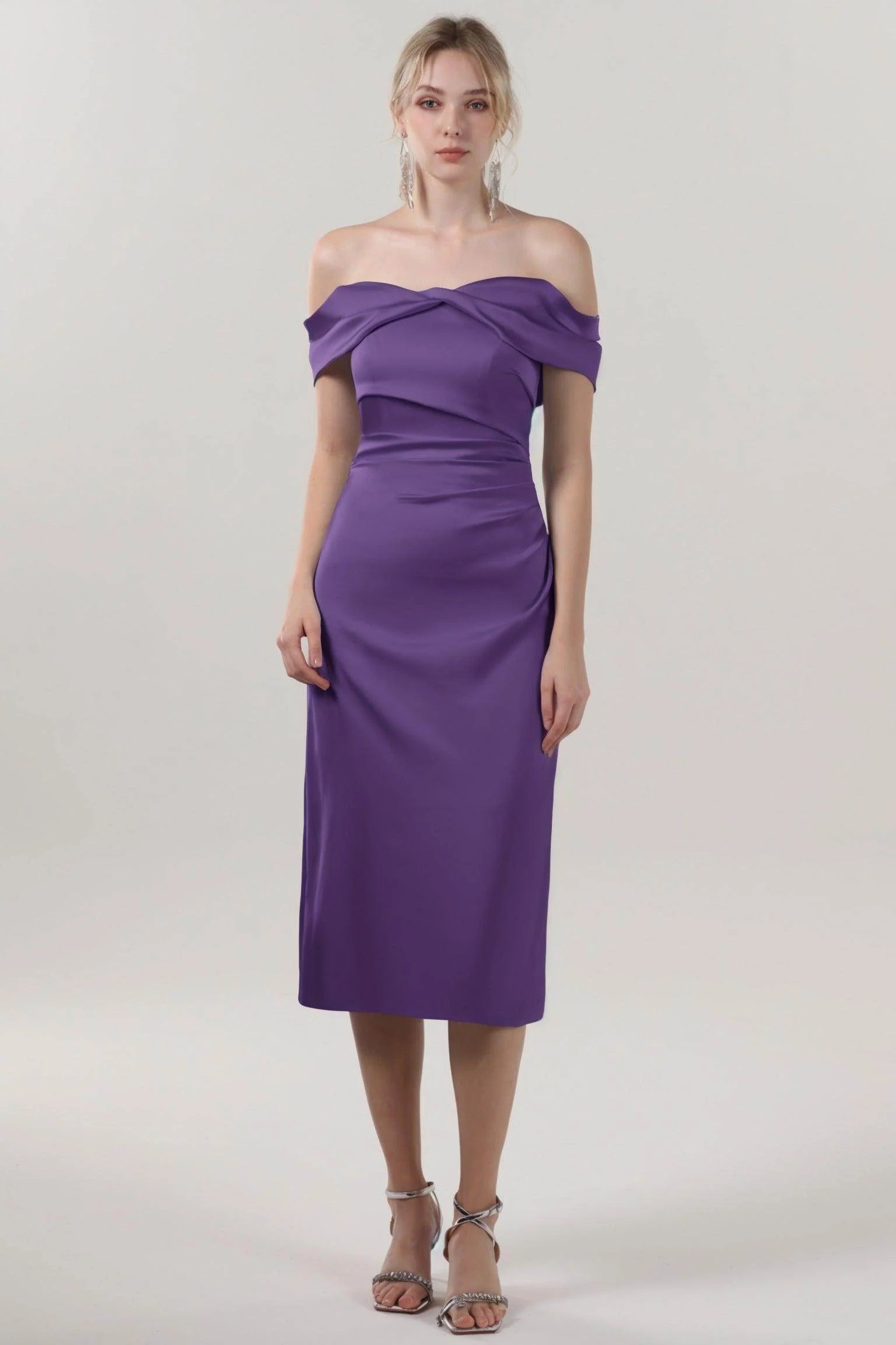Sheath-Column Midi Luxe Satin Bridesmaid Dress CS0610BM