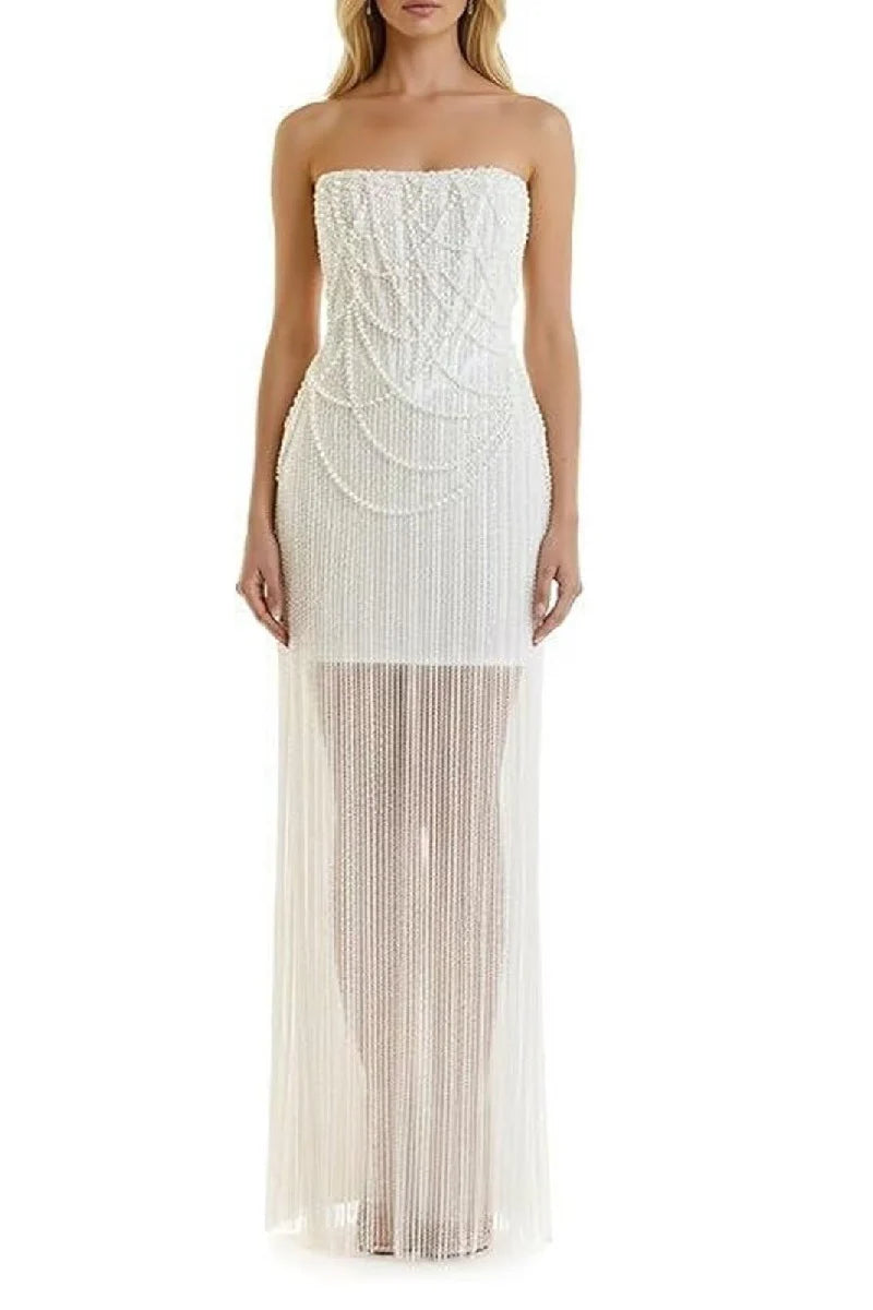 Sheath-Column Strapless Short Pearls Sequin Dress CS1075