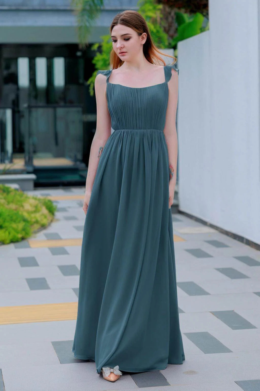 A-Line Floor Length Chiffon Bridesmaid Dress CB0714